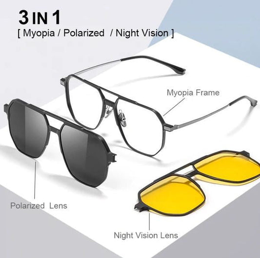 3 In 1 Magnetic Polarized Sunglasses - Unisex